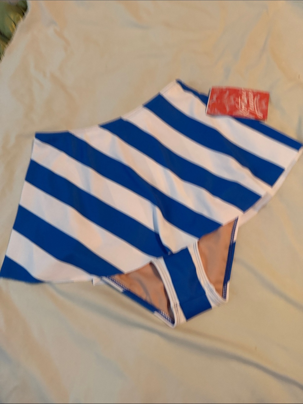 Kortni Jeane girls Blue and White Striped Swim Skirt Attached Bottoms 12/13 NWT